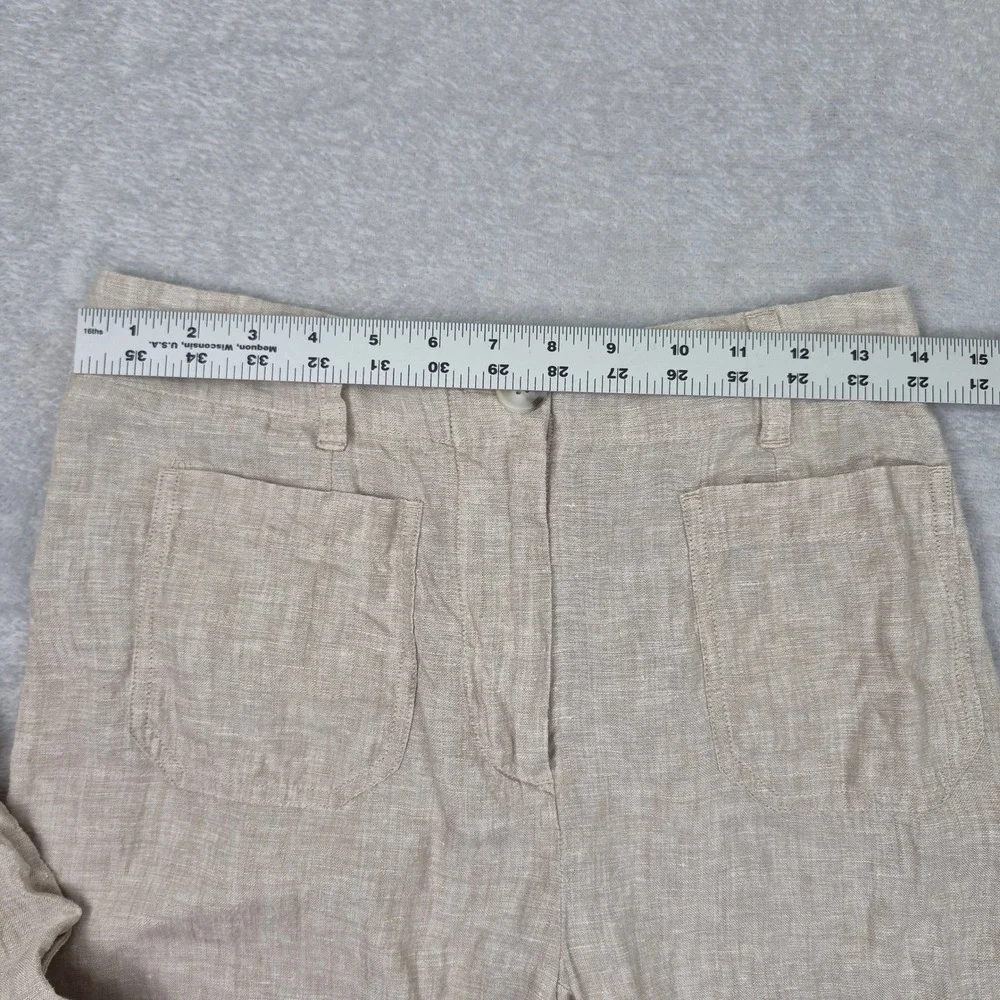 Quince Womens 100% European Linen Wide Leg Trouser Flax Beige Cuffed 2 Beachy